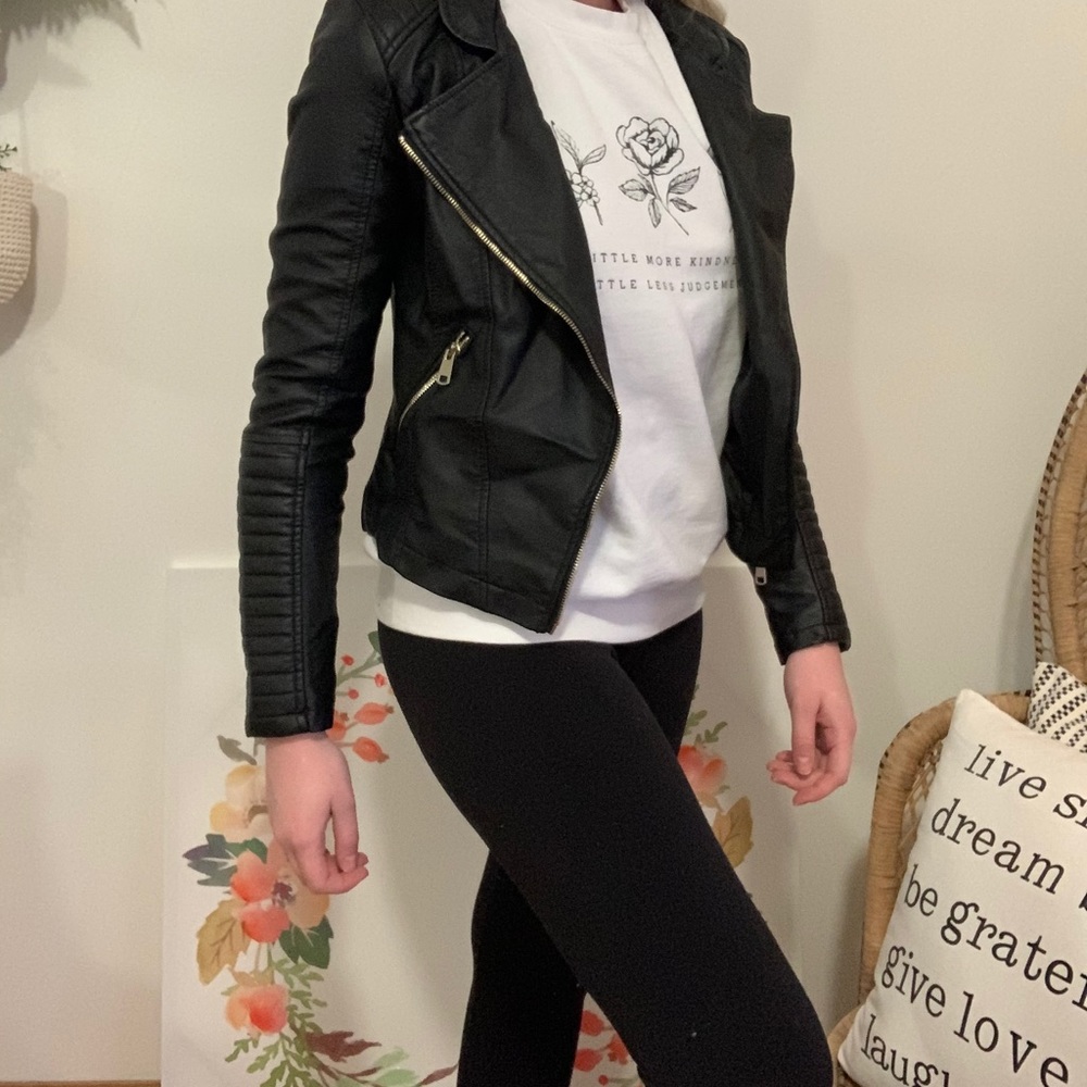 Faux Leather Motto Jacket